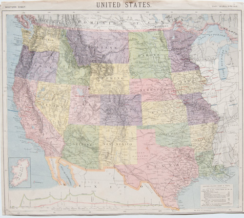 antique map of western US 1884